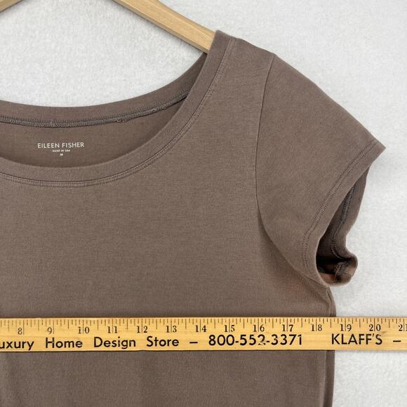 EILEEN FISHER Dress M Organic Cotton Stretch Jersey Scoop Neck Midi Brown USA - Picture 11 of 13